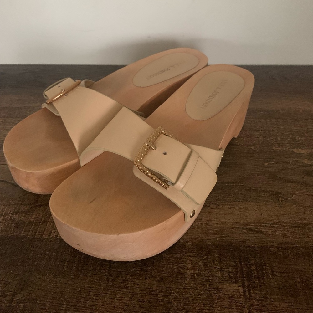 Ulla Johnson Women's Buckle Wooden Clog Slide Sandals Cream Size 38.5 US 8 - Picture 7 of 11